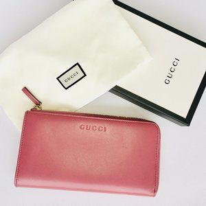 Gucci Pink Leather Zip Around Wallet with Box and Satin Dust Bag